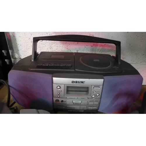 2151 - A Sony CFD-S37L CD radio cassette-corder, a Schneider SP108 portable CD player with tuner and casset... 