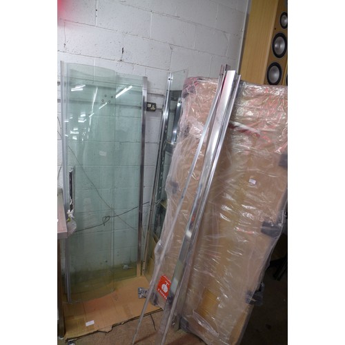 2176 - A quantity of glass and chrome shower screens and two unused ceramic shower trays