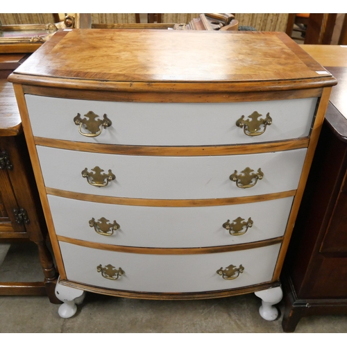 107 - A George III style painted walnut bow front chest of drawers