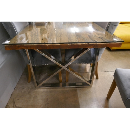 1315 - A Chennai 180cm dining table and a set of six grey velvet buttoned  dining chairs * this lot is subj... 