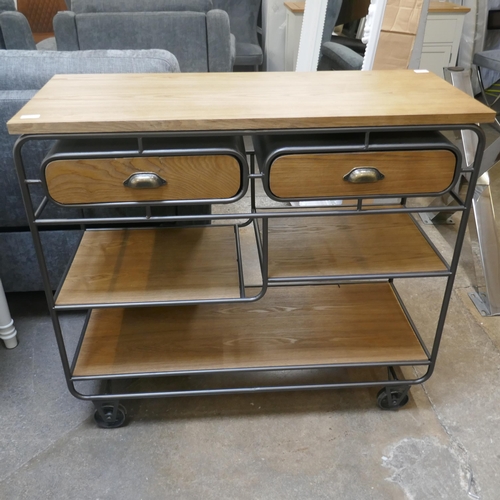 1486 - An industrial style two drawer trolley - damaged drawer front