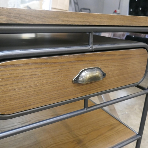 1486 - An industrial style two drawer trolley - damaged drawer front