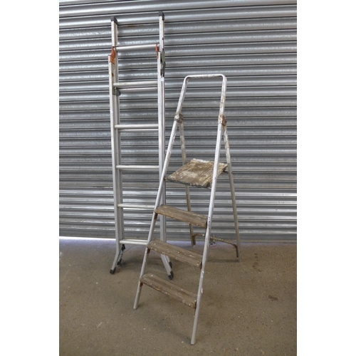 2225 - Two step ladders - black and decker aluminium 3-way ladder and four rung metal and wood step ladder