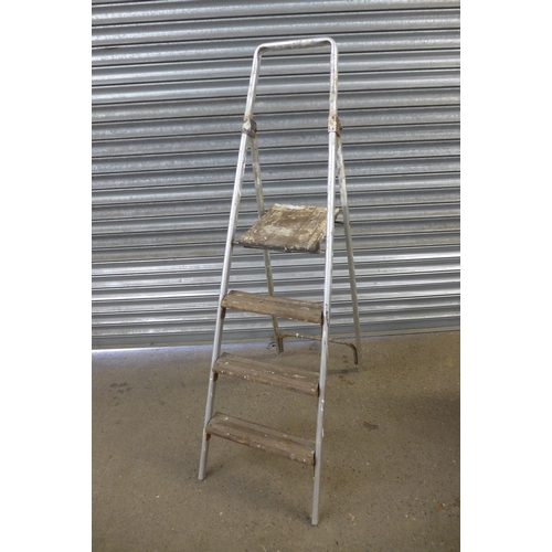 2225 - Two step ladders - black and decker aluminium 3-way ladder and four rung metal and wood step ladder