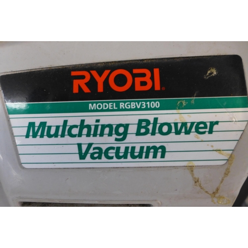 2243 - A Ryobi Mulching Blower Vacuum (RGBV3100) petrol garden blower and collection bag