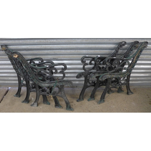 2263 - Three pairs of cast metal bench ends with scroll design