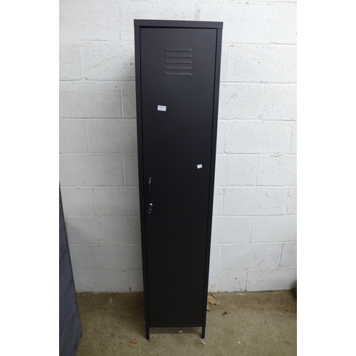 2279 - A 6ft black metal locker with 2 shelves and keys