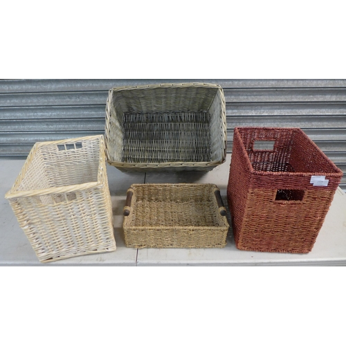 2334 - Nine assorted wicker baskets in an assortment of colours, styles and sizes