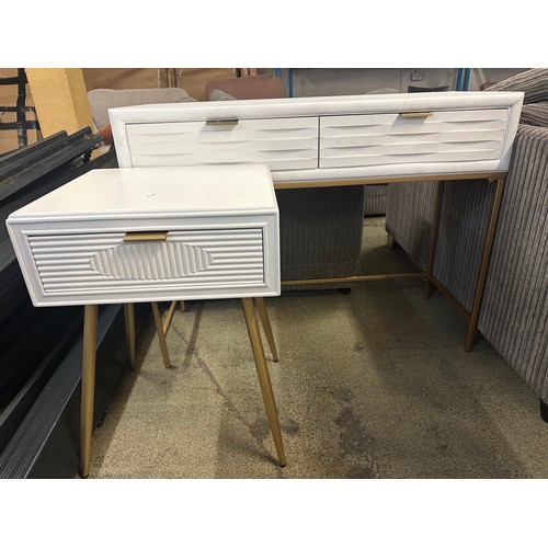 1539 - A white two drawer console table and white bedside table