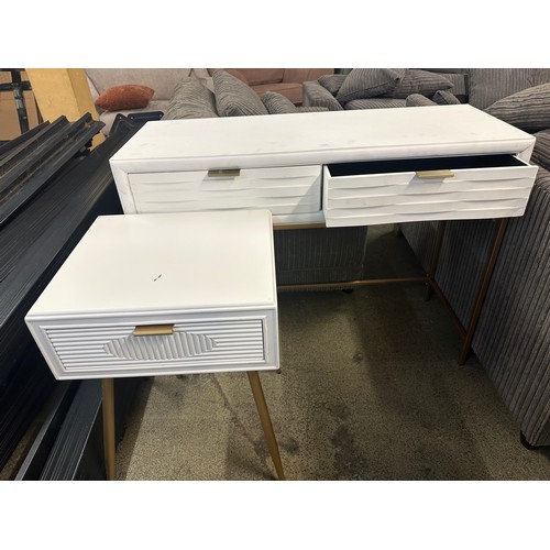 1539 - A white two drawer console table and white bedside table