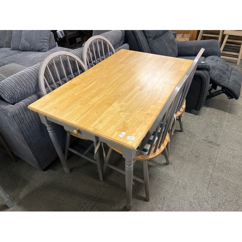 1541 - A beech dining table with grey painted legs and four grey painted dining chairs