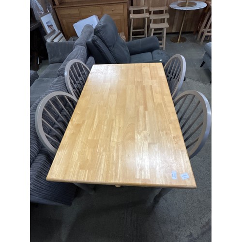 1541 - A beech dining table with grey painted legs and four grey painted dining chairs