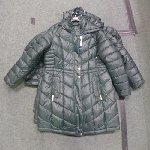 3037 - Three women's green hooded puffer weatherproof jackets (size large) * this lot is subject to VAT