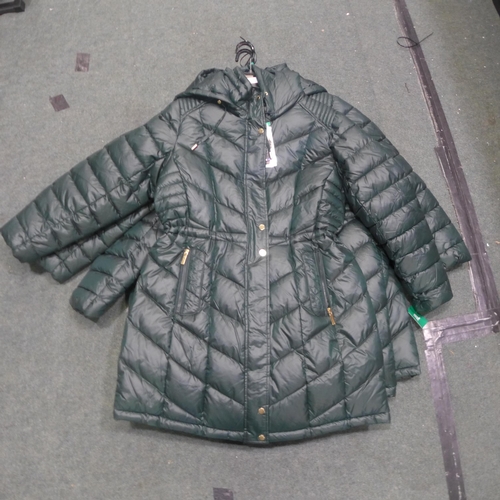 3038 - Four women's green hooded puffer weatherproof jackets (size X large) * this lot is subject to VAT