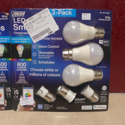 3130 - 2 Packs Of Feit Led Smart A60 Wifi Bulbs   (315-221) *This lot is subject to VAT