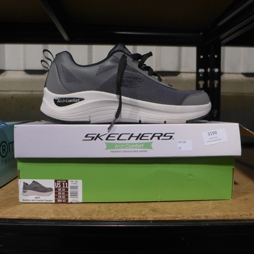 3194 - Pair of Skechers grey Arch Comfort trainers (size UK 10) * this lot is subject to VAT