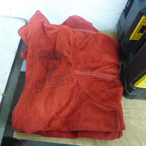 2007 - Two empty Dewalt drill cases and a Red Tusker heat resistant welding jacket, size medium