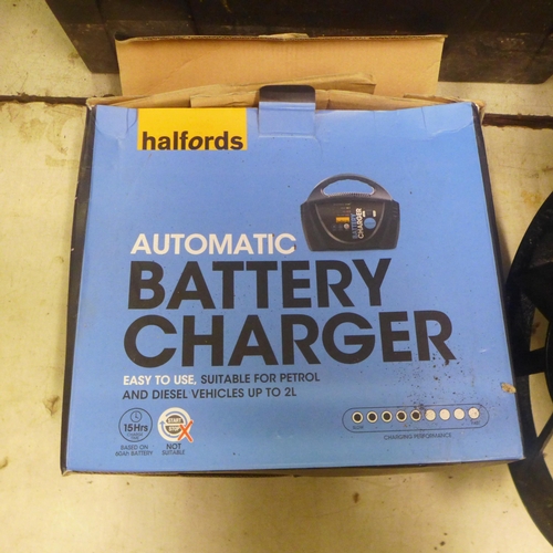 2011 - 3 Halfords battery chargers and 12v tester suitable for petrol and diesel vehicles up to 2ltr