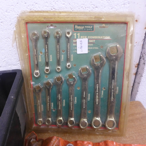 2016 - A box of approx. 50 spanners and an 11 piece Kamasa Tools spanner set