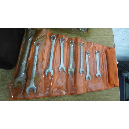 2016 - A box of approx. 50 spanners and an 11 piece Kamasa Tools spanner set