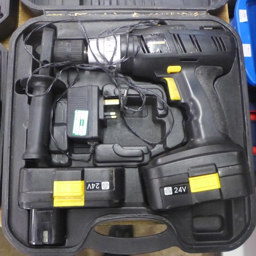 2046 - A Direct Power DPF210BAT 24v cordless power drill with battery, charger and case and a Maplin tool k... 