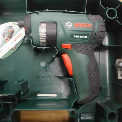 2051 - A cased Bosch PSR Select 3.6v Li-Ion cordless screwdriver with charger