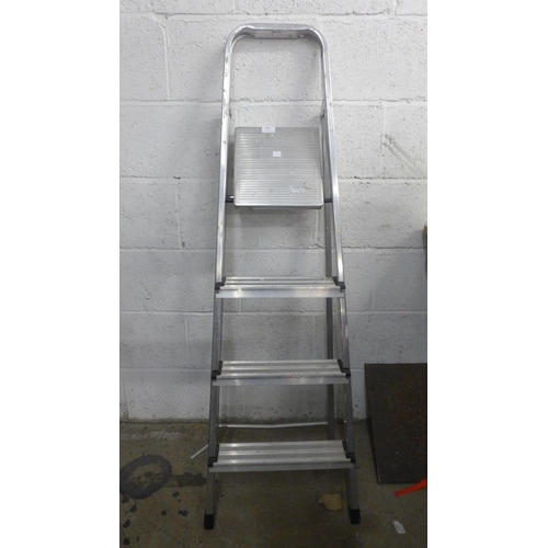 2063 - A Youngman 4-rung aluminium step ladder with a Yale internal mortice lock and a tool box of assorted... 