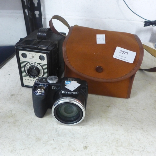 2070 - An Olympus SP-720UZ 14mp digital camera with vintage Conway Popular camera 6 x 9cm