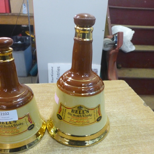 2102 - Three collectable Bell’s Scotch Whiskey bottles (empty) including a 75cl Old Scotch Whisky bottle, a... 