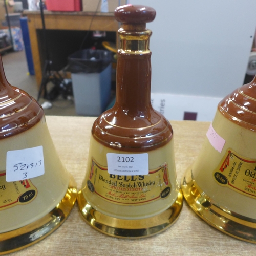 2102 - Three collectable Bell’s Scotch Whiskey bottles (empty) including a 75cl Old Scotch Whisky bottle, a... 