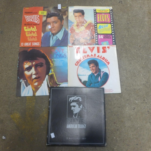 2103 - 5 Elvis Presley records; Elvis Christmas, Elvis Love Songs, Blue Hawaii, Girls Girls Girls and Ameri... 