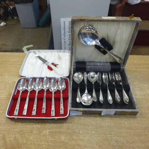 2116 - A collection of stainless steel and electroplated nickel silver dessert cutlery including dessert fo... 