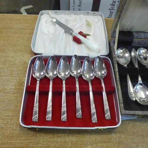 2116 - A collection of stainless steel and electroplated nickel silver dessert cutlery including dessert fo... 