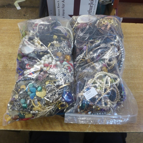 2120 - Two bags of assorted costume jewellery Approx. 5kg in total