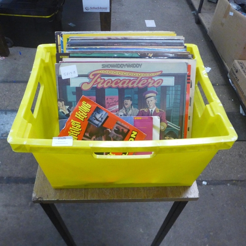 2126 - A box of 50 LPs including Bill Hailey, Tiffany, Stray Cats, etc.