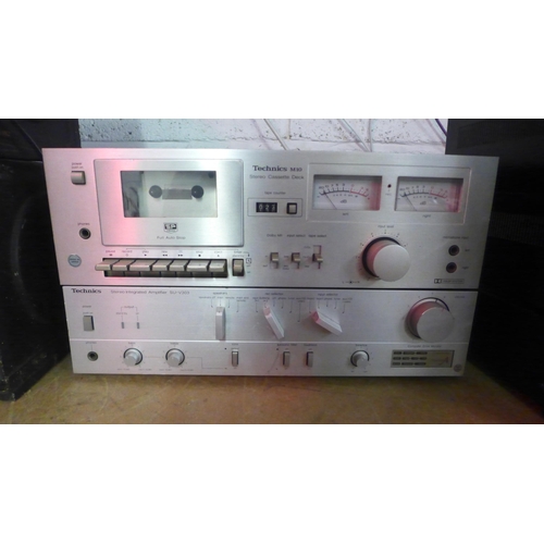 2155 - A quantity of stereo equipment including a Technics RS-M10 stereo cassette deck, a Technics SU-V303 ... 