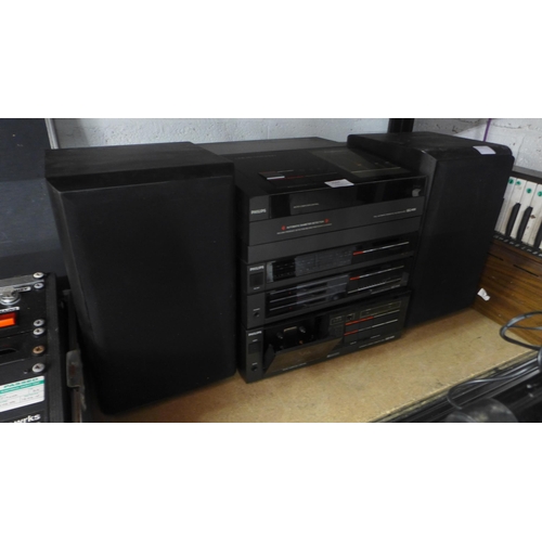 2164 - Stereo equipment including a Philips FP455 full automatic Tangential record player, a Philips FR int... 