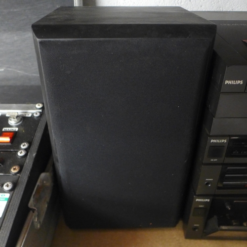 2164 - Stereo equipment including a Philips FP455 full automatic Tangential record player, a Philips FR int... 