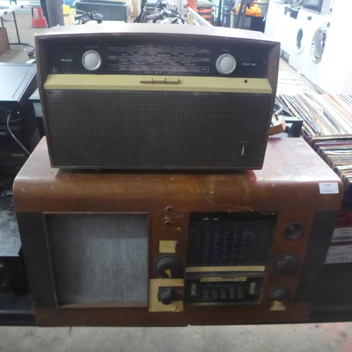 2169 - Vintage stereo equipment including a Bush VHF 81 AC/DC receiver stereo tuner and an Eklo type A-28 a... 