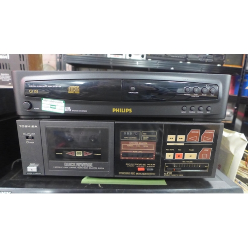 2172 - A quantity of stereo equipment including a Sony ST-SE200 FM stereo/FM/AM synthisiser tuner, a Philip... 