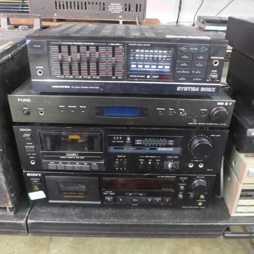 2173 - A quantity of stereo equipment including a Pure DRX-701ES digital radio tuner, a Denon DR-171 stereo... 