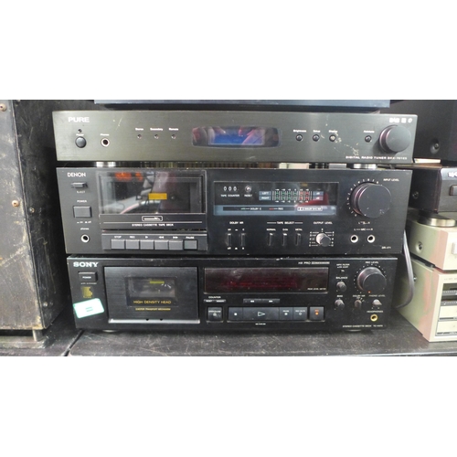 2173 - A quantity of stereo equipment including a Pure DRX-701ES digital radio tuner, a Denon DR-171 stereo... 