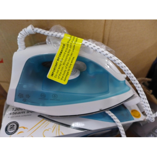 2356 - A box of misc. including 1200w steam iron, a Samsung Gear VR, allergy reliever, electric steam aroma... 