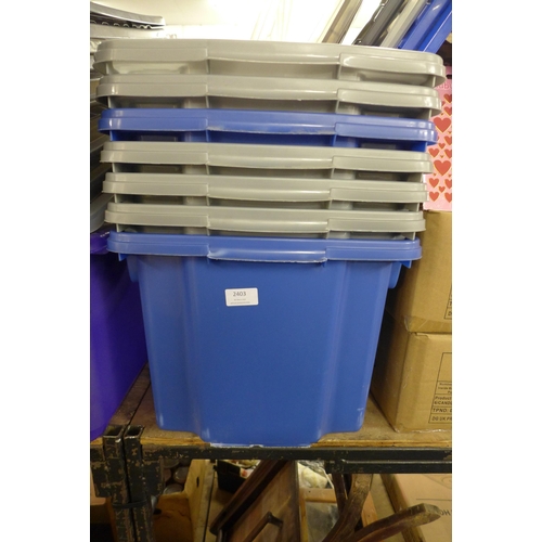 2403 - 13 Plastic storage boxes, mostly with lids (55 x 40cm)