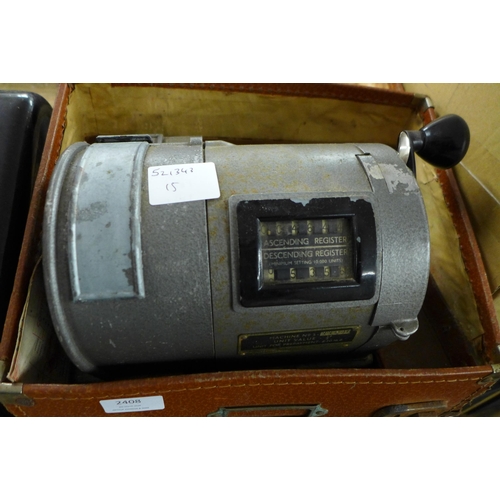 2408 - Two vintage items; a postal franking machine (S-11940) and an electric calculator