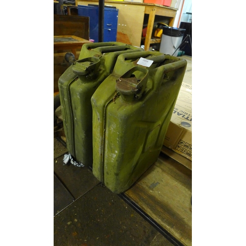 2416 - 2 Green metal Jerry cans