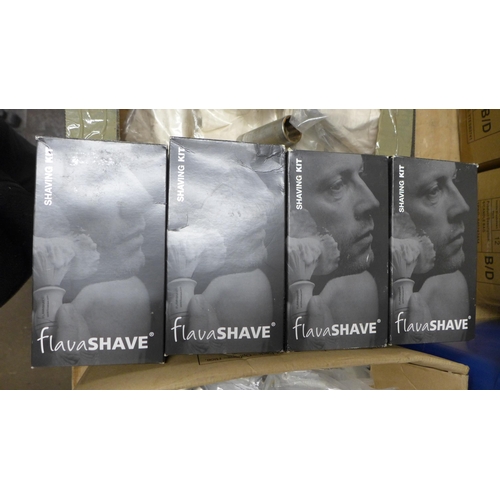 2437 - 8 Flavashave shaving kits including- brush, foam and balm