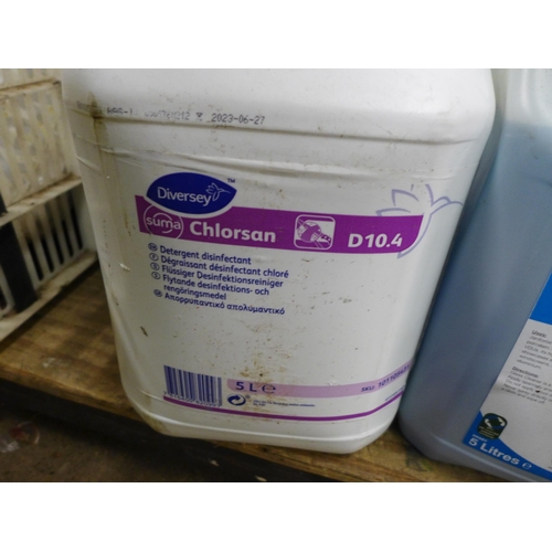 2455 - Eight 5 litre bottles of chemical cleaning fluid including Diversey Chlorsan D10.4 Disinfectant Dete... 