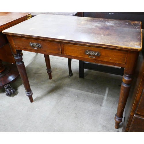 105 - A Victorian pine and beech two drawer kitchen table