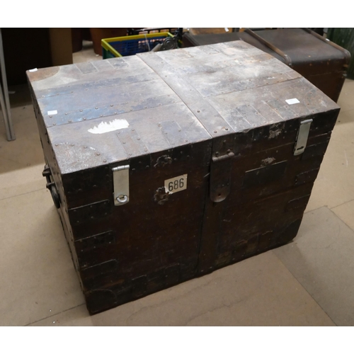 281 - A Victorian oak and iron bound silver chest